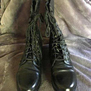 Betsey Johnson Leather 11-hole Combat Boots with Ruffle Women's 9